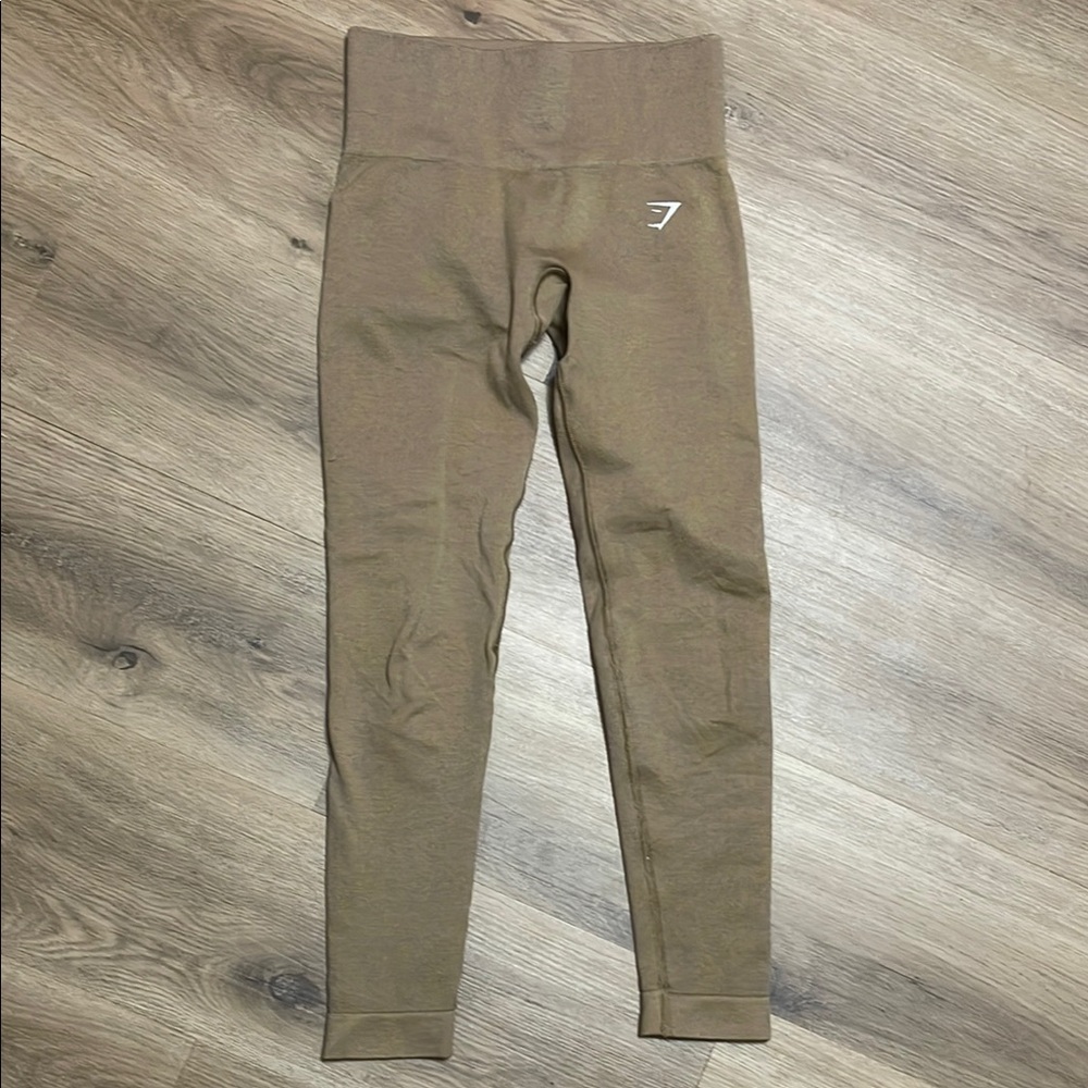 Gymshark Tan & Gold High-Waisted Leggings Smooth Stretchy Fit